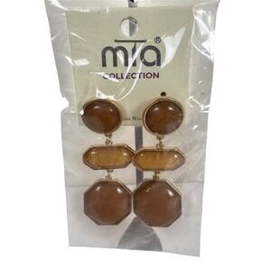 NEW Mia Collection Womens Dangle Earrings Brown Gemstones Gold Tone‎ Dangles